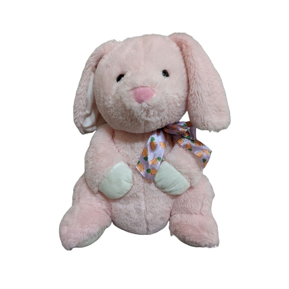 Walmart Pink Bunny Plush Easter Rabbit Purple Carrot Ribbon Soft Toy 15 Inch